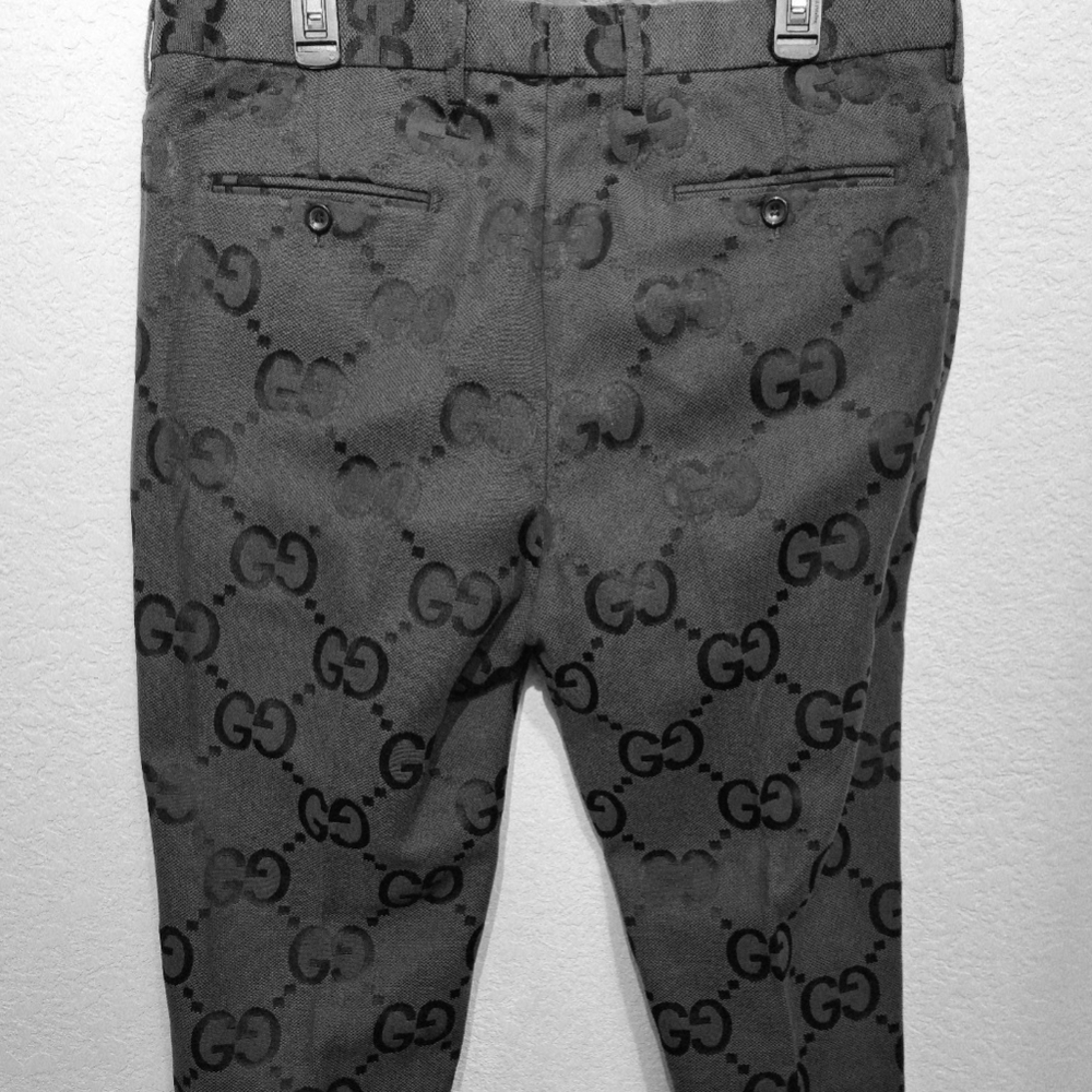 Gucci GG Monogram Charcoal Black/Dark Gray 100% Cotton Mens Slim Fit Pants 38/30